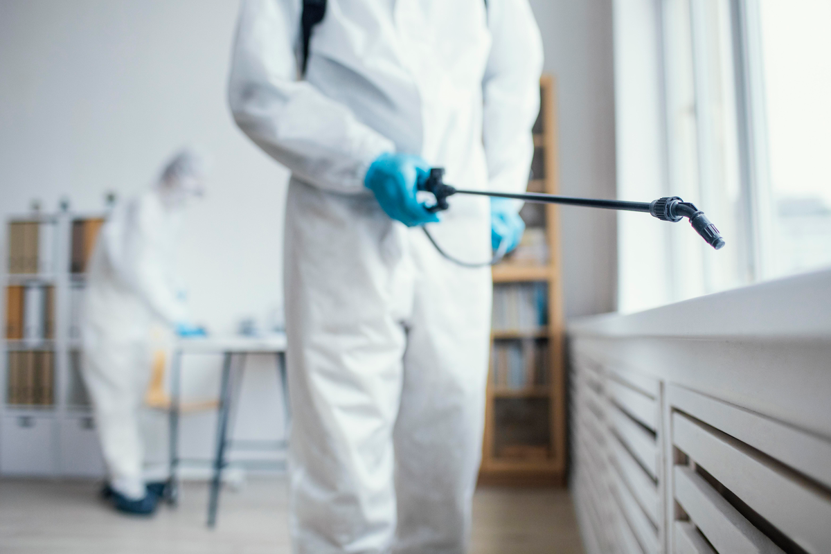 Pest control team spraying indoor space – PC Los Angeles